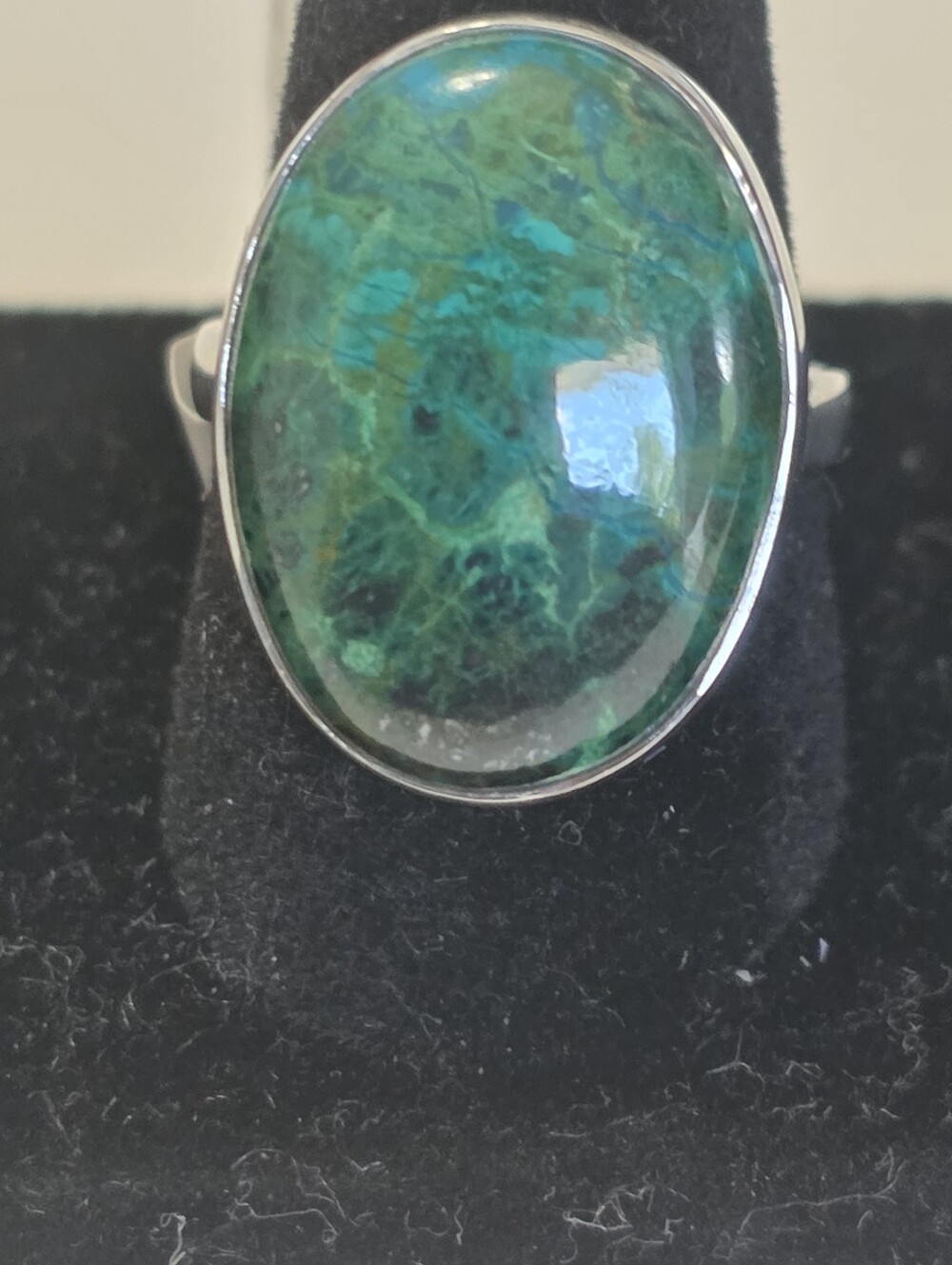 Sterling Silver Oval Green Chrysocolla Ring